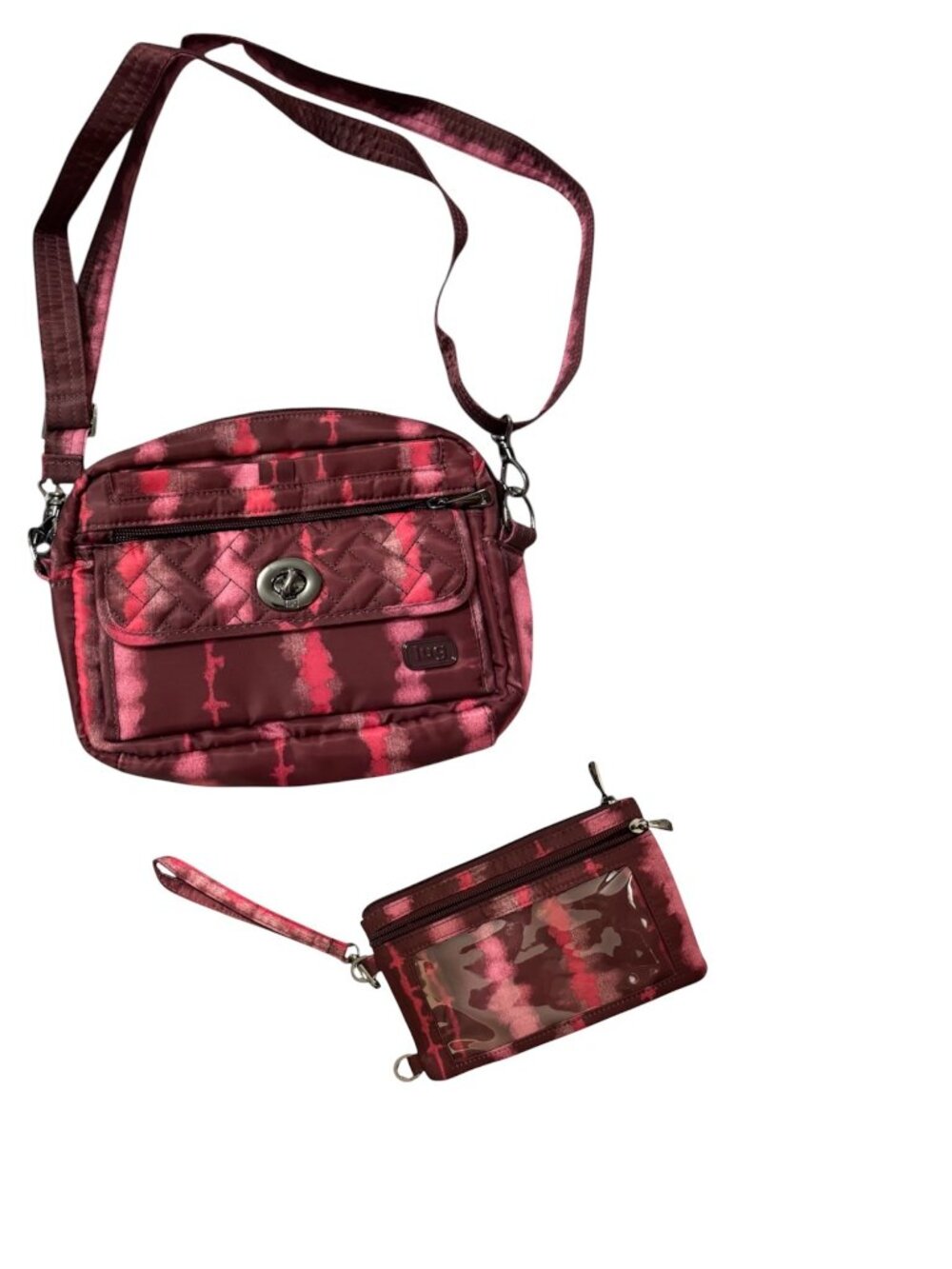 Lug Crossbody Bag RFID Wallet Set Burgundy Pink Tie Dye Travel Purse